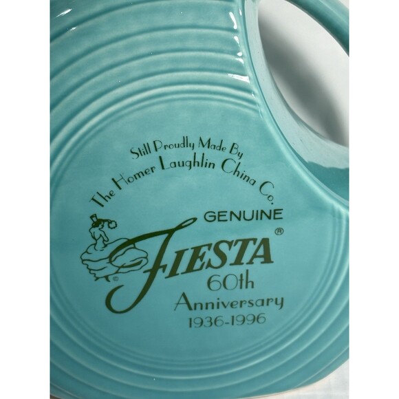 Fiesta 60th Anniversary Fiestaware Turquoise Large Disc Pitcher 67oz 7.5” - Picture 1 of 7